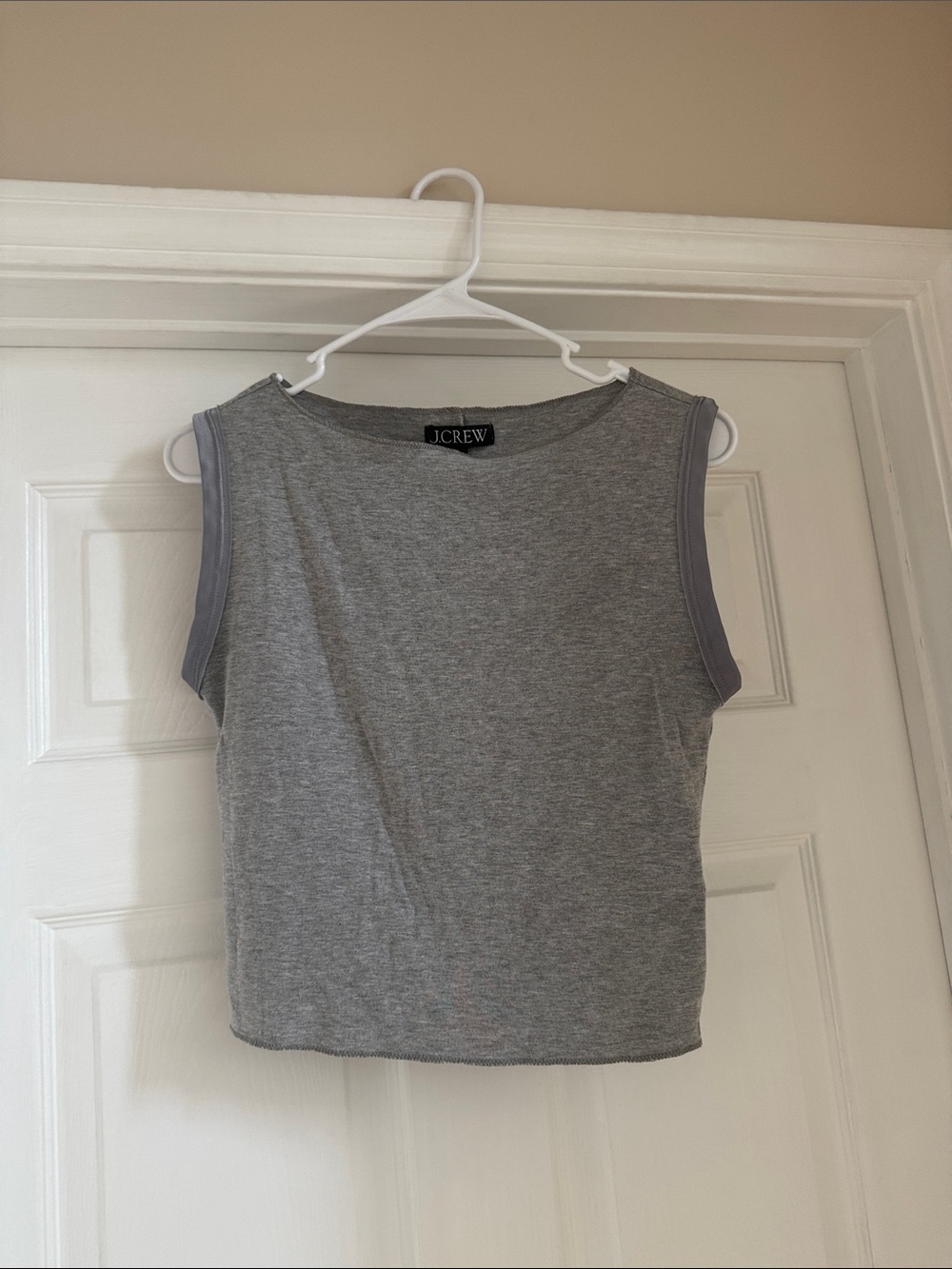 J. Crew Ribbed Heather Gray Tank Top with Contrast Arm Trim